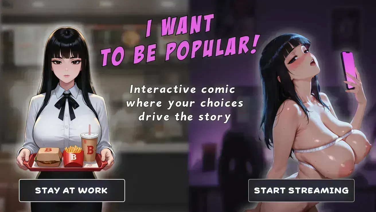 Interactive anime comic: office girl choosing between work and streaming to become popular