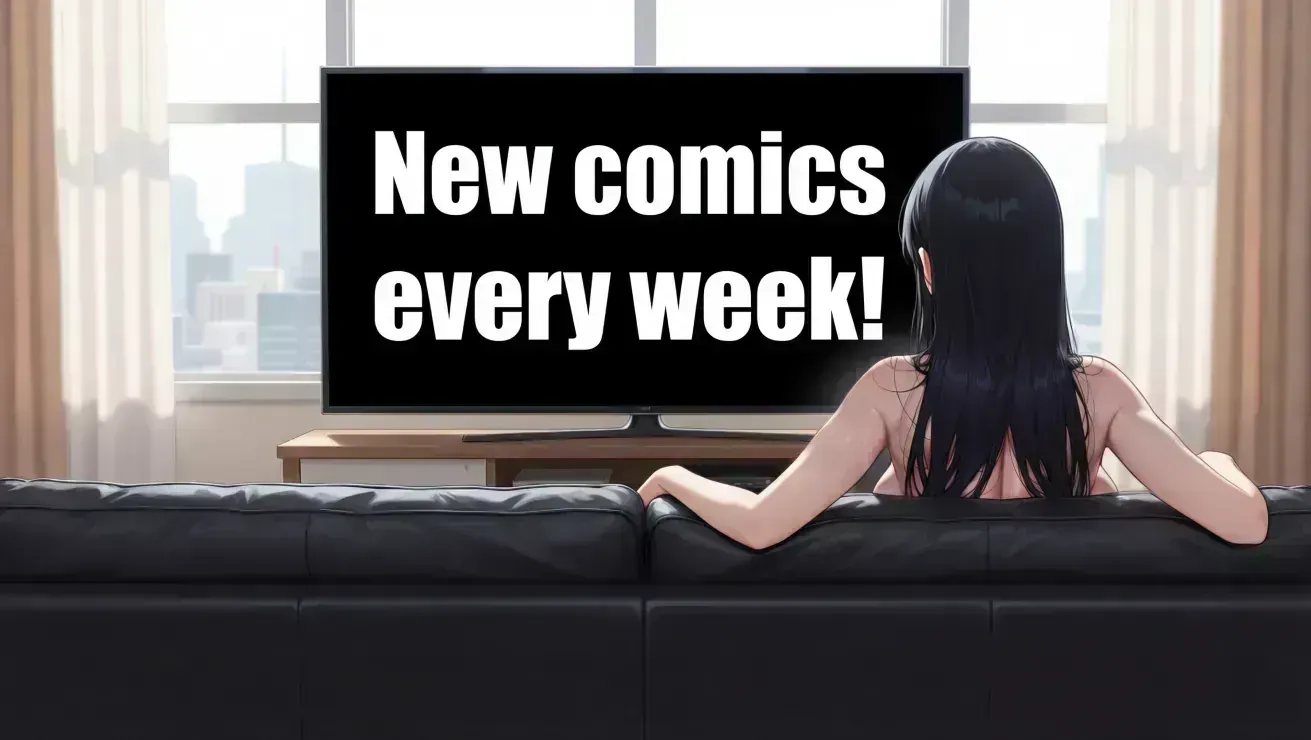 Anime girl watching TV with text 